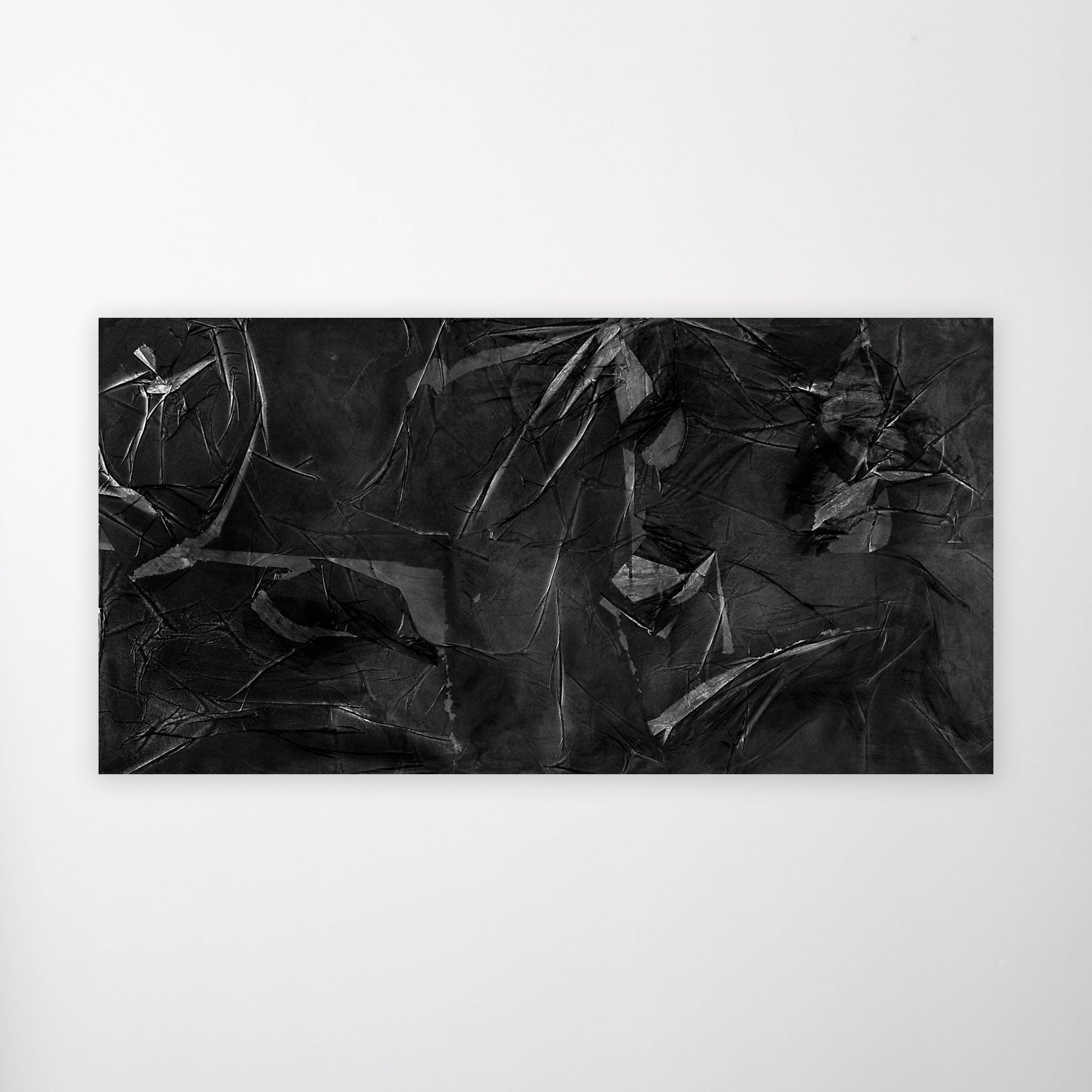 Midnight Hour II is the second artwork on the right of this diptych. A severe lined collage of rice paper and black Chinese ink.