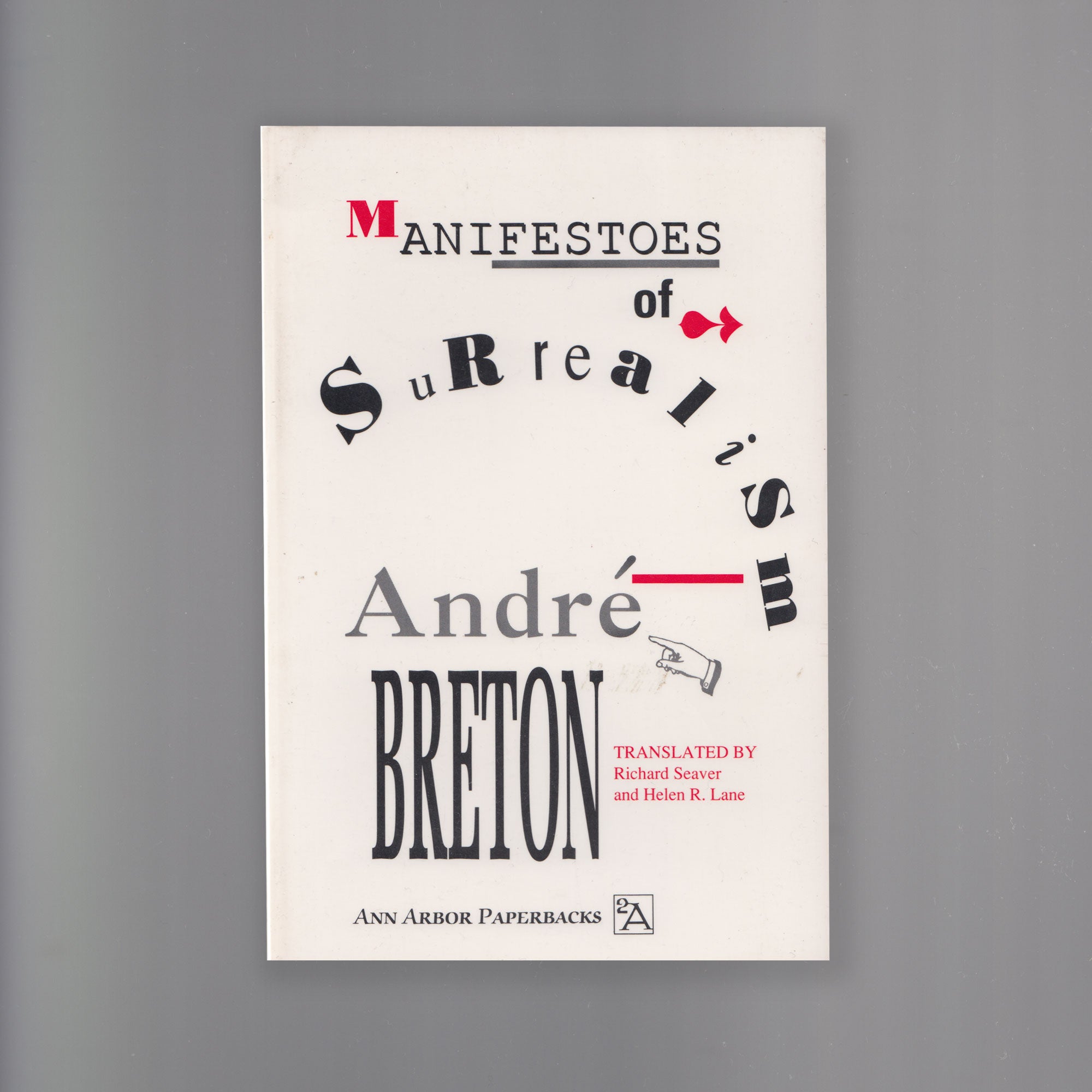 Scanned image of the white front cover of Andre Breton's Manifesto of Surrealism.