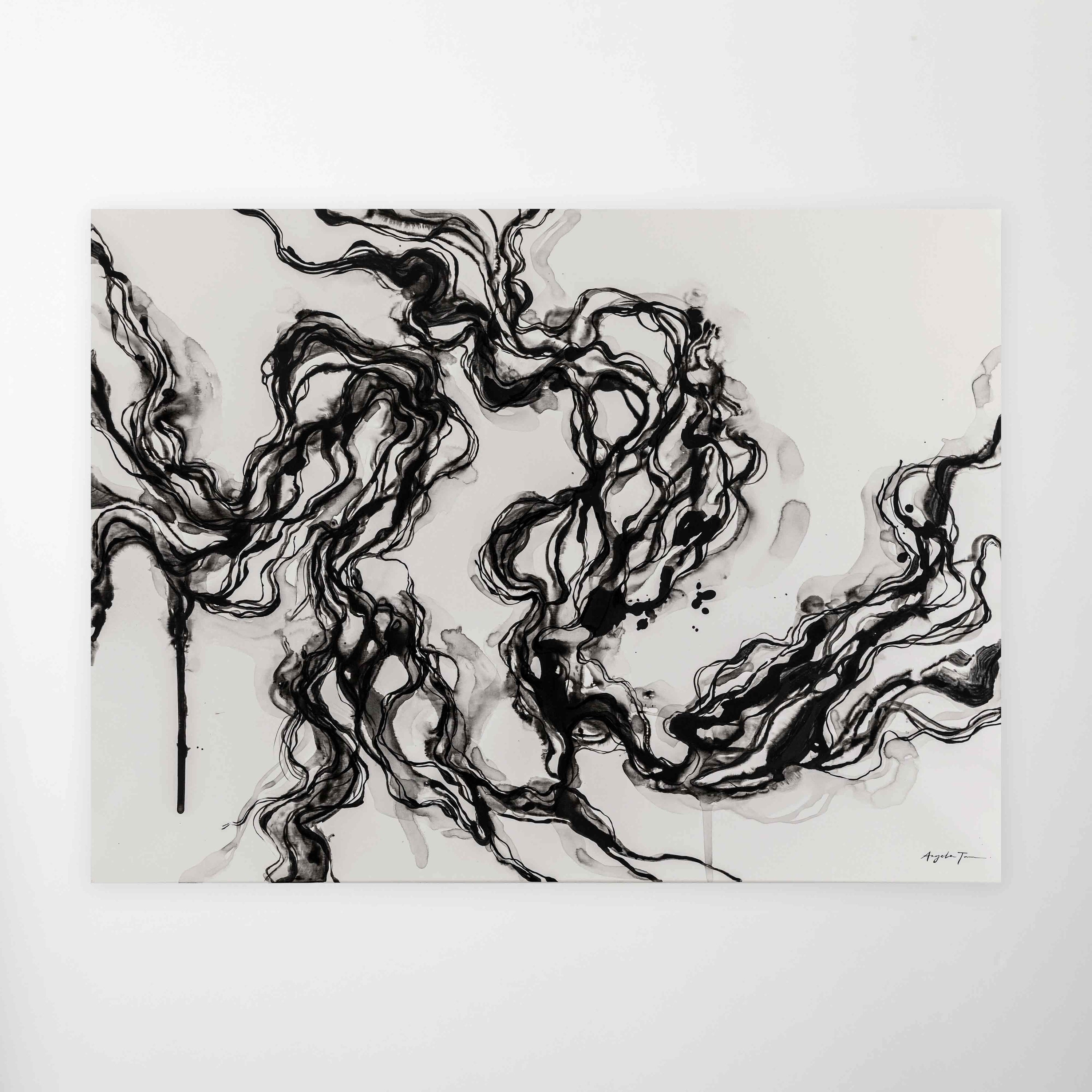 Black and white abstract artwork made of chinese ink by Angela Tam