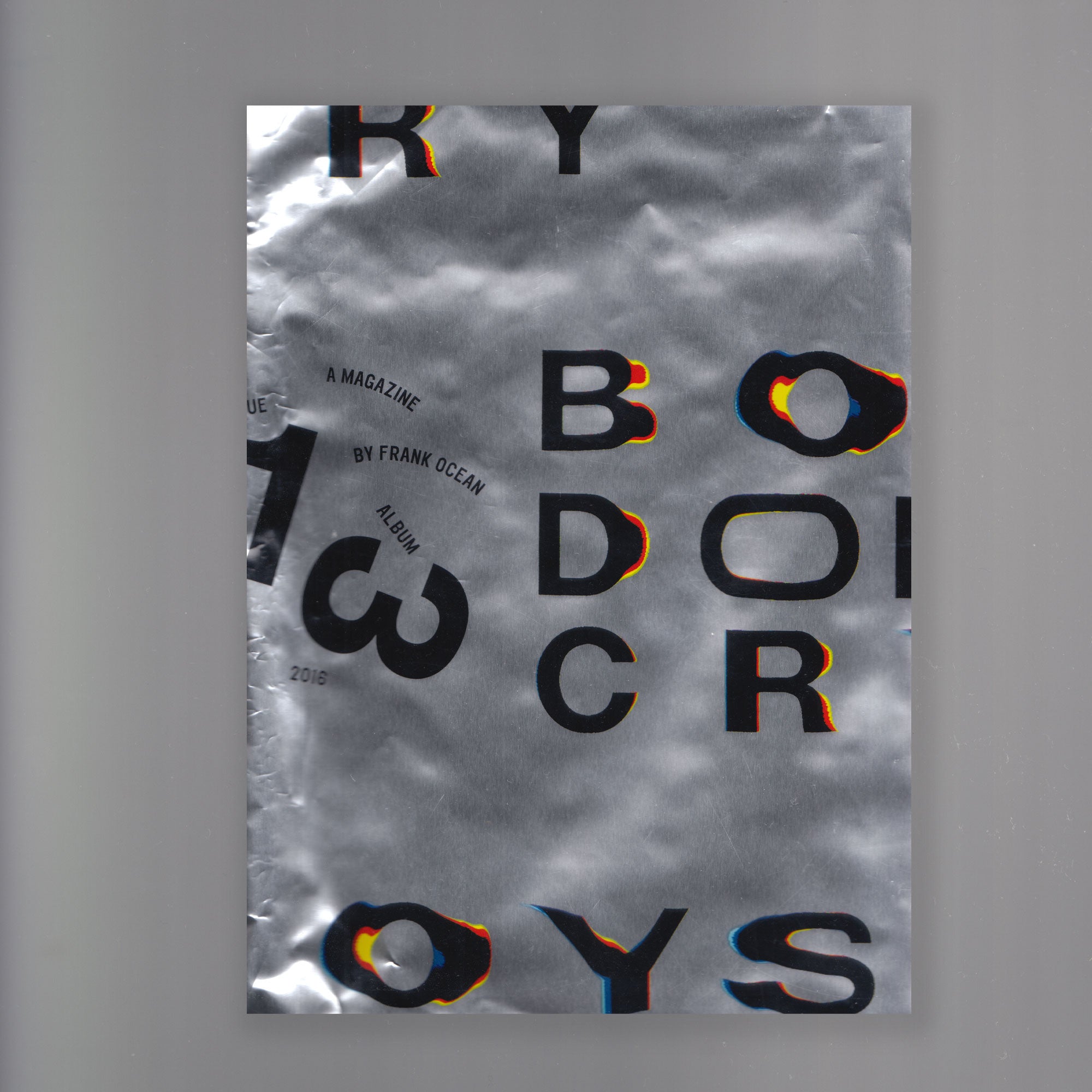 Light grey scan of Frank Ocean's 'Boys Don't Cry' magazine cover.