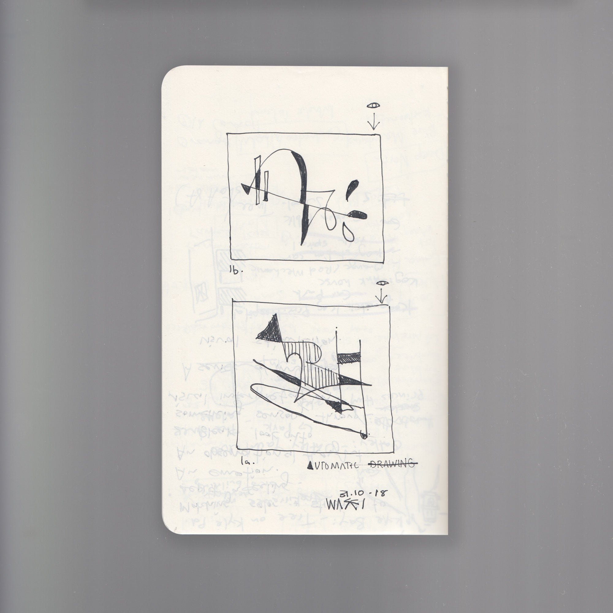 A scanned image of wa sei's notebook depicting an abstract artwork titled "automatic drawing".